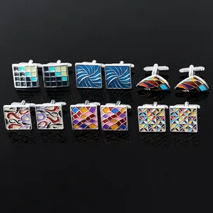 Collection de boutons de manchette en émail pour hommes avec motifs géométriques vintage