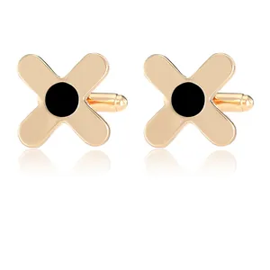 Elegant gold X-shaped cufflinks with black center inlay for men's business shirts