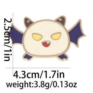 Cute cartoon bat enamel pin with purple wings and pumpkin monster style for Halloween decor