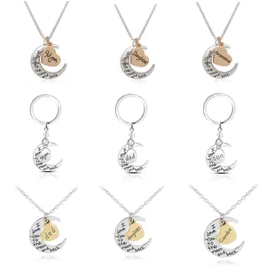 Legering Maan Hart Hanger Halsketting Sleutelhanger I Love You To The Moon And Back Gravure Familie Cadeau Sieraden Voor Moeder Oma