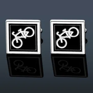 Heren Minimalistische Vierkante Fiets Patroon Legering Emaille Manschettenknopen Zilver Zwart Frans Overhemd Zakelijke Bruiloft Sieraad