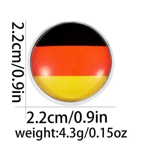 Detailed size chart of a 2.2cm German flag pin with weight 4.3g and metal base