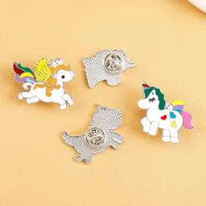 Cute enamel unicorn brooch pins set with rainbow wings for shirts and bags decoration