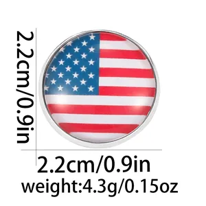 Detail showing a 2.2cm round US flag badge with weight 4.3g and metallic edge