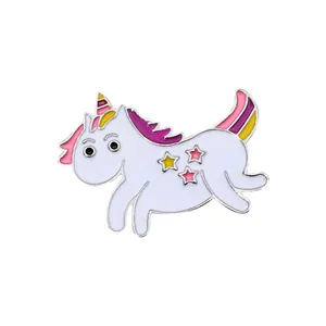 Cute white unicorn enamel pin with colorful mane and tail for shirts and bags decor