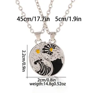 Detail of sun and moon friendship necklaces with dimensions and 45cm chain length
