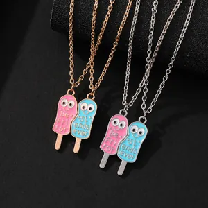 Detail showing Best Friends ice cream pendant necklaces with colorful enamel finish
