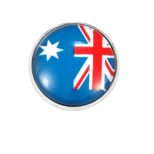 Round Australia flag pin badge with silver metal frame and polished glass cover