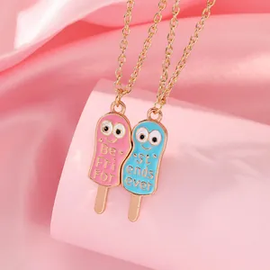 Cute cartoon popsicle Best Friends Forever necklace set in gold alloy finish