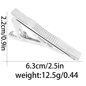 Silver tie clip with diamond grid pattern for men, 6.3cm business formal accessory
