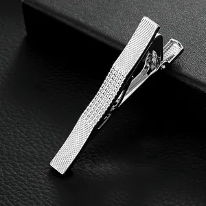 Men Tie Clip Silver Tone Alloy Diamond Grid Pattern Business Formal Suit Shirt Accessory Professional Classic Tie Bar Jewelry
