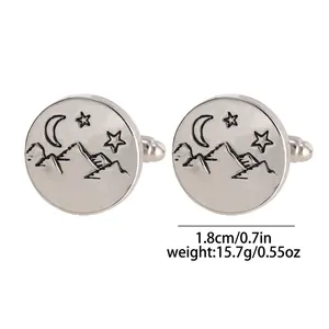 Detail of silver sun and moon mountain cufflinks showing 1.8cm diameter and weight