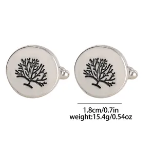 Polished silver cufflinks with sun and moon nature pattern, 1.8cm round metal design