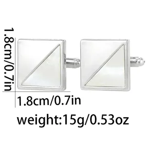 Square silver cufflinks with white mother-of-pearl inlay, 1.8cm size and 15g weight
