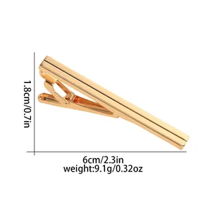 Polished gold business tie clip for men with elegant parallel lines and spring clamp