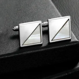 Square Silver Alloy Cufflinks For Men Business Wedding Natural Mother Of Artificial Pearl Inlay French Style Suit Accessories Gift