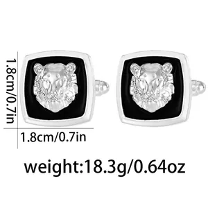 Detailed view of silver tiger head cufflinks for men with 1.8cm size and weight specs