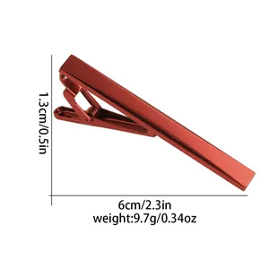 Minimalist red metal tie clip for men's business suit, measuring 6cm in length