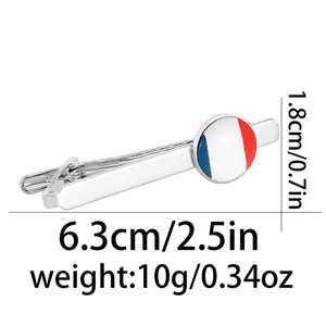 Detailed size chart of the silver tie clip with French flag motif showing 6.3cm length