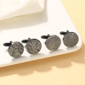 Men Business Round Alloy Cufflinks Lunar Crater Hammered Texture Shirt Cuff Links Vintage Jewelry Accessory Gift For Men