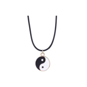 Tai Chi Yin Yang necklaces with black woven ropes for best friends and couples