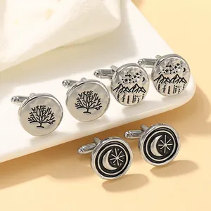 Vintage Nature Mountain Moon Stars Cufflinks For Men Alloy Silver Plated Simple Formal Business Shirt Cuff Links Jewelry Gift
