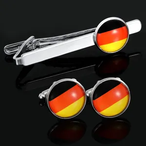 Herren Business Krawattenklammer Und Manschettenknöpfe Set Deutschland Flagge Muster Silber Legierung Hemd Zubehör Schmuck