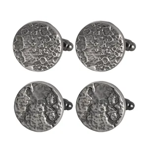 Classic round cufflinks with gunmetal meteorite texture shown from multiple angles