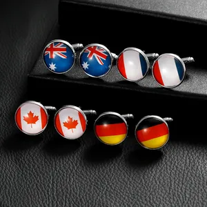 Silver cufflinks set featuring flag designs of Australia, France, Canada and Germany
