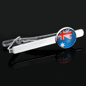 Polished silver tie clip featuring a detailed round Australian flag on a black background