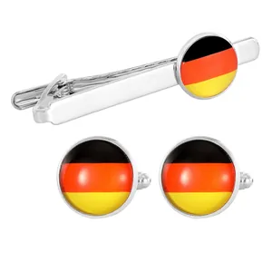 Deutschland Flagge Krawattenklammer und Manschettenknöpfe Set für Herrenhemden, Silber