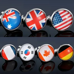 Men Round National Flag Cufflinks Alloy Glass Dome USA UK France Germany Canada Australia South Korea Business Shirt Jewelry