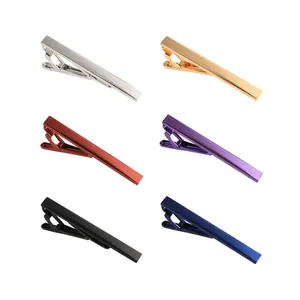 Set of 6 classic alloy necktie clips for men in gold, silver, black, and blue finishes