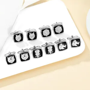 Vintage silver animal relief cufflinks featuring wolf, tiger and owl motifs for men