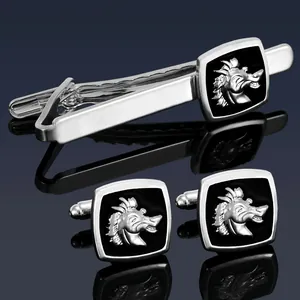 Herren Business Legierung Silber Ton Krawattennadel Und Manschettenknöpfe Tierrelief Design Drache Wolfskopf Formeller Anzug Schmuck