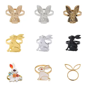 Alloy Enamel Rabbit Carrot Napkin Ring Gold Silver Rhinestone Animal Shape Easter Banquet Tableware Decoration Ring
