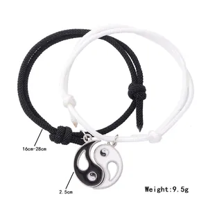 Detail view of adjustable Yin Yang heart bracelets with 16-28cm circumference specs