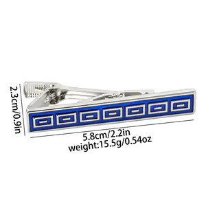 Silver tie clip with blue enamel pattern showing size 5.8cm and weight 15.5g parameters