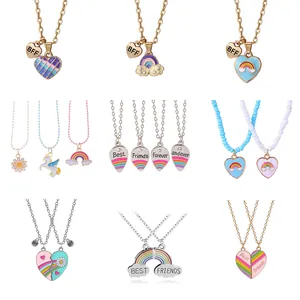 Colorful Rainbow BFF Heart Friendship Pendant Necklace Enamel Unicorn Best Friends Forever Clavicle Necklace Jewelry Gifts