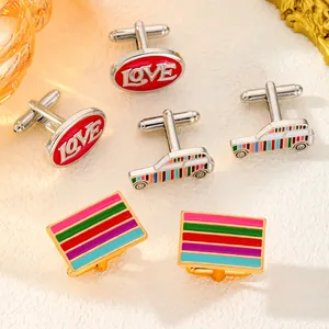 Fashion Men Alloy Cufflinks Rainbow Stripes Car Shape LOVE Letter Business Shirt Sleeve Studs Enamel Decorative Accessories