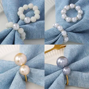 Elegant Luxury Faux Pearl Rhinestone Napkin Rings Plastic U Shaped Napkin Holders For Hotel Wedding Banquet Table Decoration