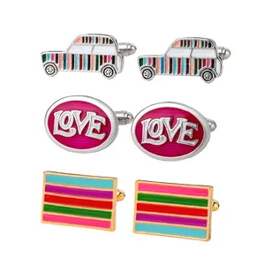 Men's fashion cufflinks set with rainbow stripes, car shape and LOVE text designs