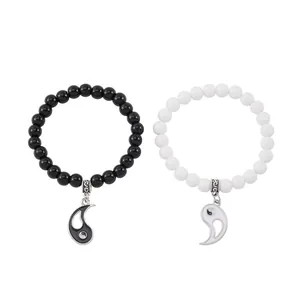 Yin Yang Tai Chi beaded bracelets set in black and white for couples and friends