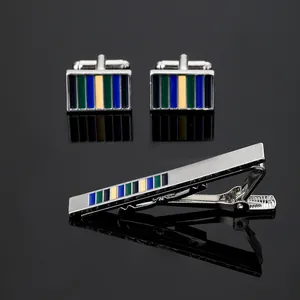 Coffret boutons de manchette et pince à cravate avec motifs rayés bleus pour hommes