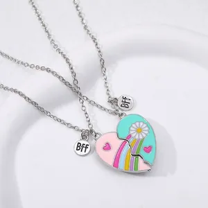 Rainbow heart puzzle BFF necklaces in silver alloy for best friends fashion jewelry