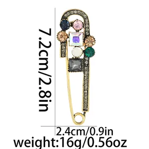 Eleganter Gold Sicherheitsnadel Brosche mit Strass Weizenblumen und bunten Steinen