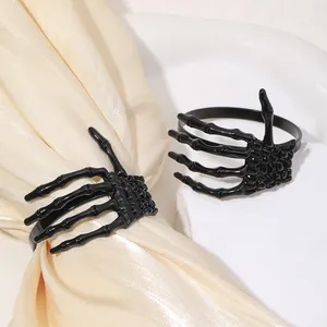 Juego de servilleteros de mano de esqueleto negro para decoración de mesa de Halloween