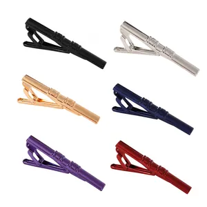 Set of six colorful diagonal striped metal tie clips for men in multiple sleek finishes