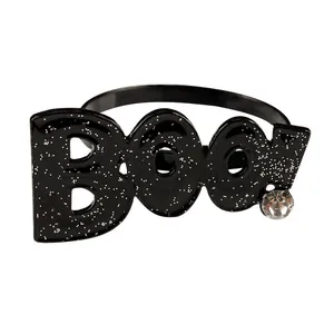 Servilletero Halloween BOO! de resina negra con purpurina plateada y cristal brillante