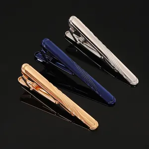 Men Business Metal Tie Clip Set Striped French Style Copper Tie Bar For Shirt Wedding Formal Accessory Gold Silver Blue